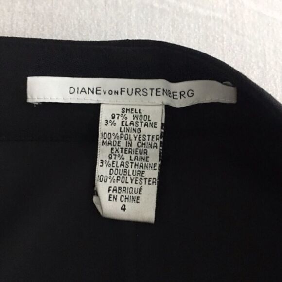 Diane von Furstenberg Black Wool Straight Skirt Size 4 Gold Snap Detail - Picture 5 of 5